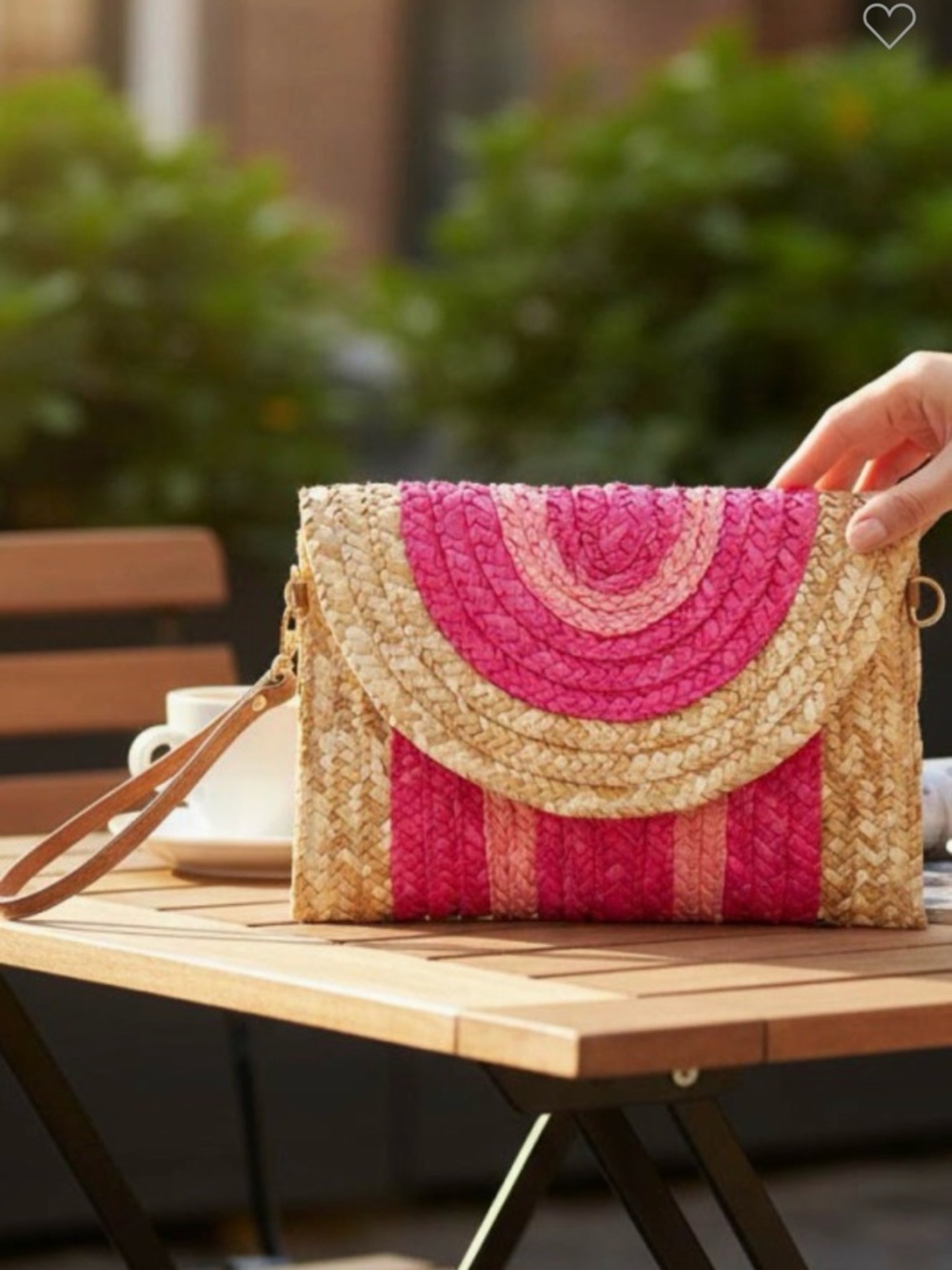 Boho Woven Envelope Wristlet Clutch Crossbody Bag - Pink